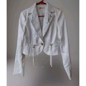 VDP Sport Italia Rare Vintage Tuxedo Jacket Swarovski Crystal & White Satin Sz.S